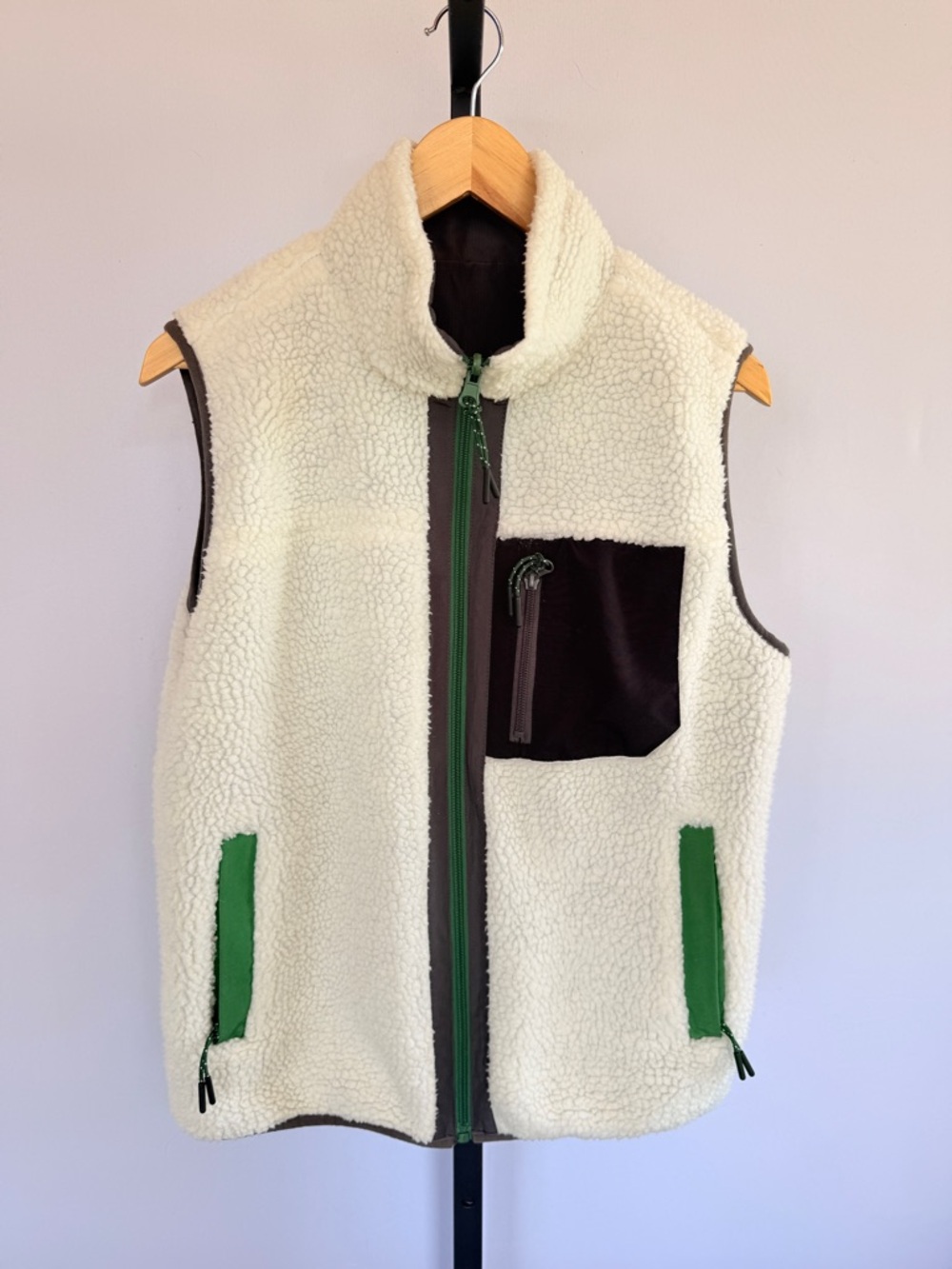 Reversible Sherpa Vest with Green Trim - Medium